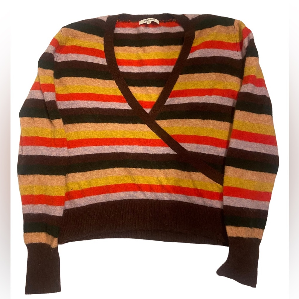 Madewell striped wrap sweater; size M